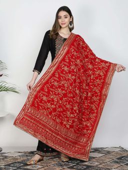 Moda Chales - Red Velvet Embroidered Dupatta