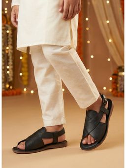 Lil Pitaara - Boys Black Synthetic Leather Kolhapuri
