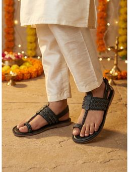 Lil Pitaara - Boys Black Synthetic Leather Kolhapuri