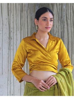 Chidiyaa - Yellow Mashru Silk Blouse