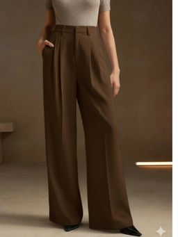 BROADSTAR - Womens Coffee Wide Fit Pleated Korean Trouser