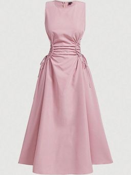Outzidr - Pink Elasticated Cinched Waist Maxi Dress