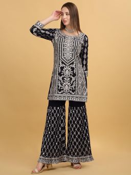 Aham-Vayam - Kasbah Embroidered Purple Kurta with Sharara and Dupatta
