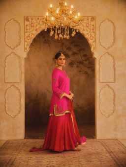 AFRIYA - Pink Hoor-E-Mahal Ombre Kurta with Sharara and Dupatta