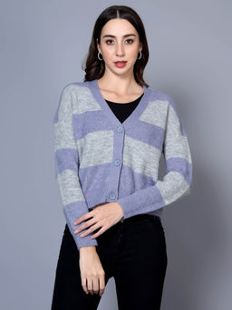 BROOWL - Womens V-Neck Striped Sweater