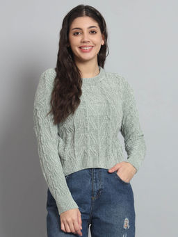 BROOWL - Green Womens Round Neck Sweater