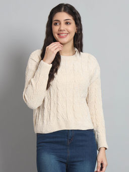 BROOWL - Beige Womens Round Neck Sweater