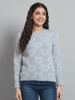 BROOWL - Blue Womens Heart Sweater