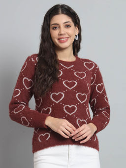 BROOWL - Maroon Womens Heart Sweater