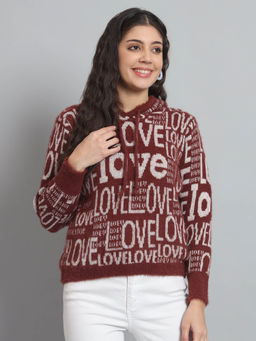 BROOWL - Maroon Womens Hooded Sweater