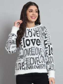 BROOWL - White Womens Hooded Sweater