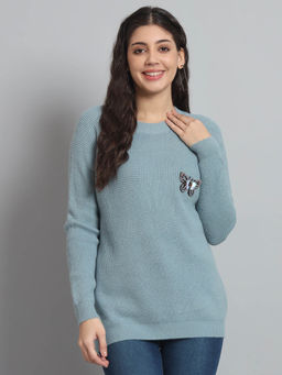 BROOWL - Green Womens Solid Sweater
