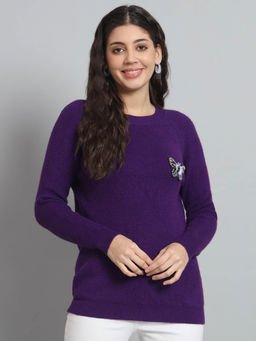 BROOWL - Purple Womens Solid Sweater