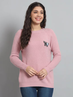 BROOWL - Pink Womens Solid Sweater
