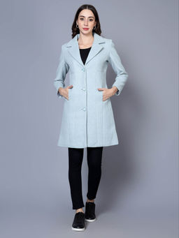 BROOWL - Blue Womens Long Woolen Coat