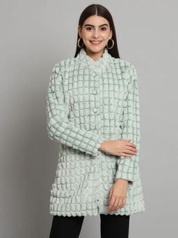 BROOWL - Green Womens Fur Long Coat