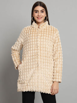 BROOWL - Cream Womens Fur Long Coat