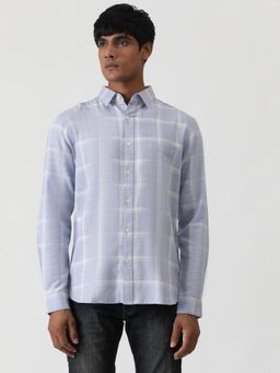 Greenfibre - Light Blue Cotton Blend Checked Casual Shirt