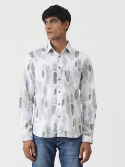 Greenfibre - White Poly Viscose Printed Casual Shirt