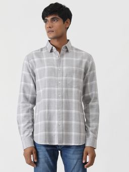 Greenfibre - Grey Cotton Blend Checked Casual Shirt