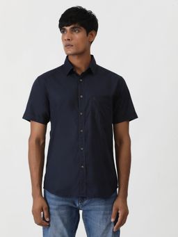 Greenfibre - Navy Blue 100% Cotton Solid Casual Shirt