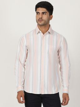 Greenfibre - Peach 100% Cotton Striped Casual Shirt