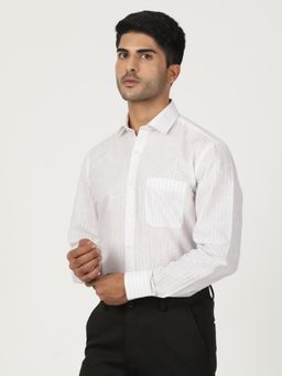 Greenfibre - White Blended Striped Formal Shirt