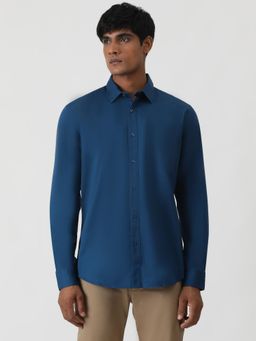 Greenfibre - Teal 100% Cotton Solid Semi Casual Shirt - Smart Fit with Cut Away Collar