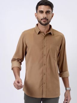 JadeBlue - Brown 100% Cotton Solid Casual Shirt
