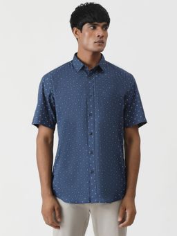 Greenfibre - Navy Blue 100% Cotton Printed Semi Casual Shirt
