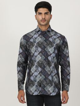 Greenfibre - Blue Poly Lycra Printed Party Wear Shirt