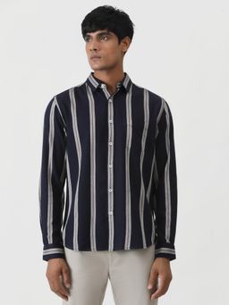 Greenfibre - Navy Blue Cotton Blend Casual Shirt