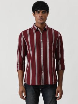Greenfibre - Wine Cotton Blend Casual Shirt