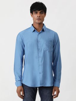 Greenfibre - Blue Blended Solid Casual Shirt