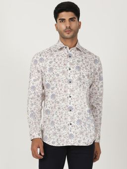 Greenfibre - White Terry Rayon Printed Party Wear Shirt