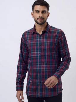JadeBlue - Wine 100% Cotton Checked Casual Shirt