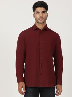 Greenfibre - Maroon China Fabric Solid Party Wear Shirt