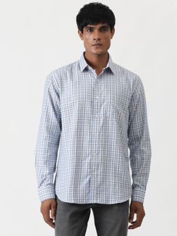 Greenfibre - Light Blue Blended Checked Semi Casual Shirt