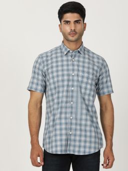 Greenfibre - Light Blue 100% Cotton Checked Semi Casual Shirt