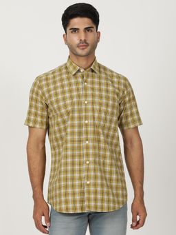 Greenfibre - Yellow 100% Cotton Checked Semi Casual Shirt