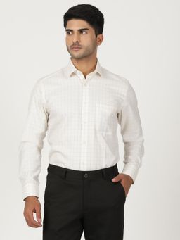 Greenfibre - Cream Blended Checked Formal Shirt