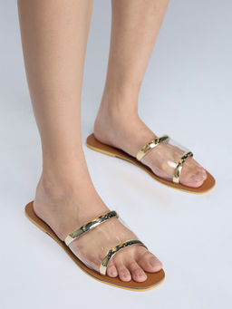 Twenty Dresses by Nykaa Fashion - Brown Transparent Strap Slip On Flats for Women