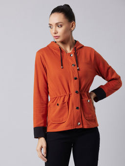 DOLCE CRUDO - Women Multicolor-base Rust Hooded Full Sleeve Solid Waist Tie-up Regular Jacket