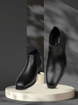 EZOK - Mens Black Leather Casual Slip-On Chelsea Boots