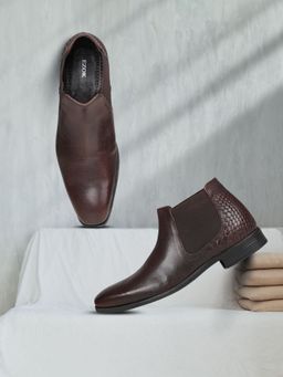 EZOK - Mens Brown Leather Casual Slip-On Chelsea Boots