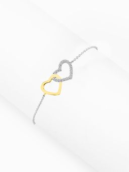 Nistra - 925 Sterling Silver Charming Twin Hearts Bracelet (Adjustable)