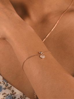 Nistra - 925 Sterling Silver Glitter Heart Bracelet (Adjustable)