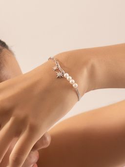 Nistra - 925 Sterling Silver Pearl Autumn Vibes Bracelet (Adjustable)