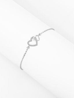 Nistra - 925 Sterling Silver Sweetheart Sparkle Hearts Bracelet (Adjustable)