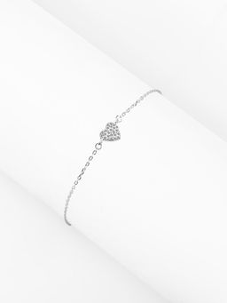 Nistra - 925 Sterling Silver Glittering Heart Bracelet (Adjustable)